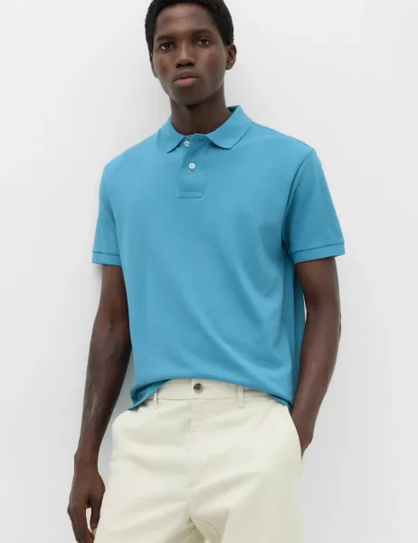 Marks & Spencer The Perfect Cotton Slim fit Pique Polo Shirt Mid Blue
