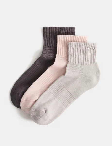 Goodmove 3 Pack Cotton Rich Quarter Socks Dark Grey Mix