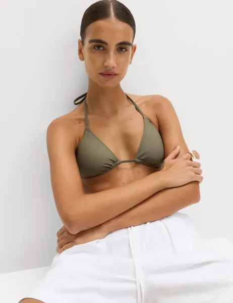 Marks & Spencer Padded Halterneck Triangle Bikini Top Dark Khaki