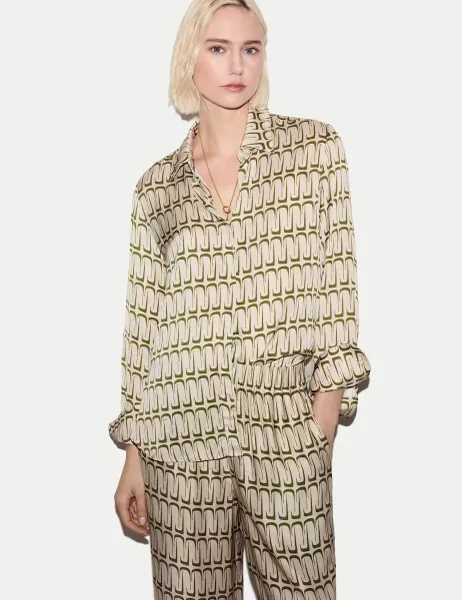 Jigsaw Satin Geometric Relaxed Shirt Cream Mix