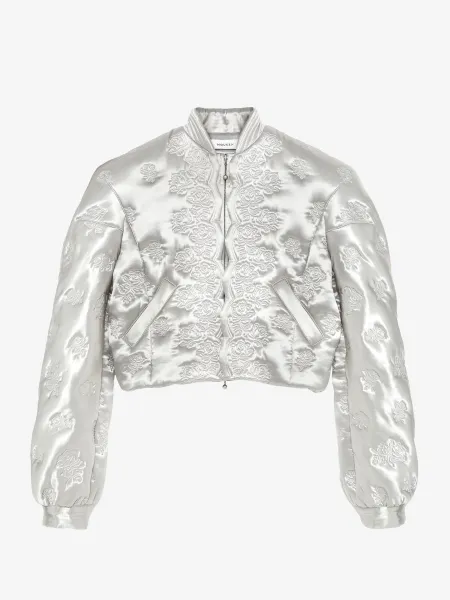 Rose Quilted Cropped Bomber Jacket