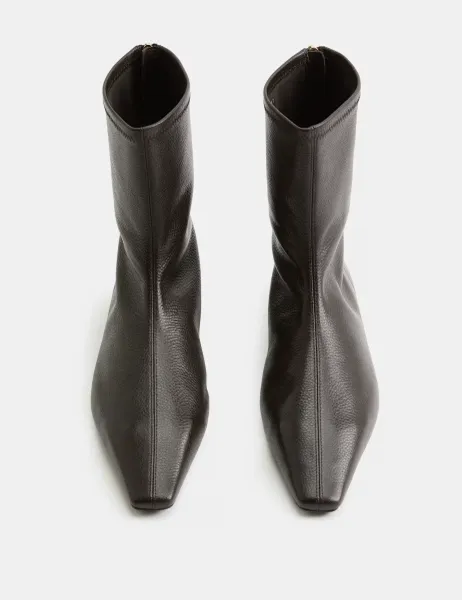 Marks & Spencer Leather Flat Chisel Toe Sock Boot Brown