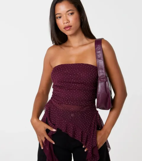 Pink Vanilla Women's Dark Purple Asymmetric Bandeau Top