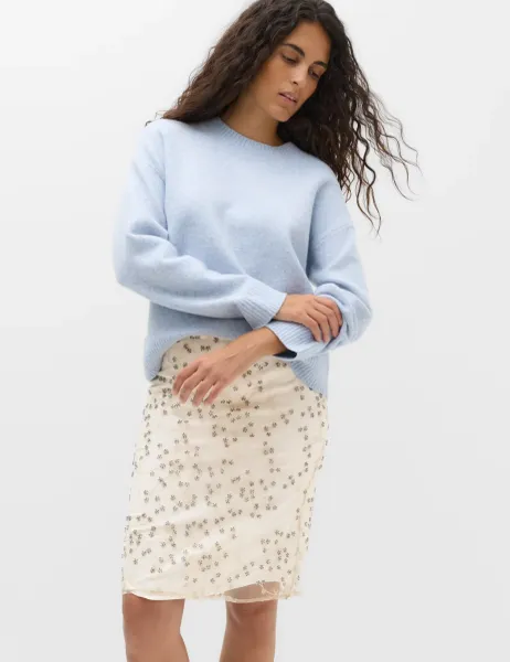 Marks & Spencer Embellished Knee Length Skirt Ivory Mix