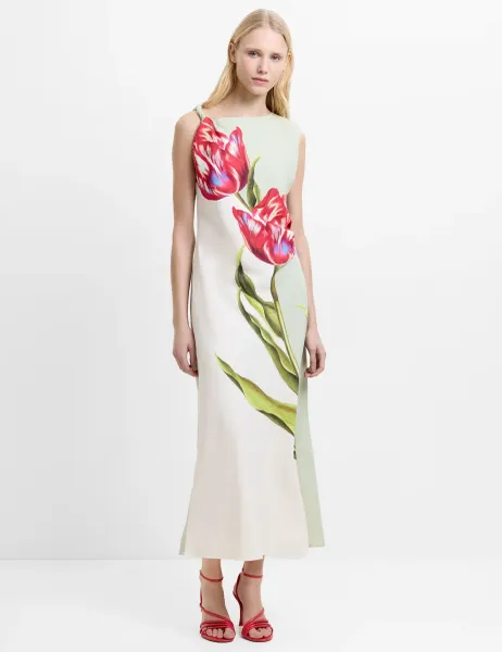 French Connection Floral One Shoulder Midaxi Column Dress White Mix