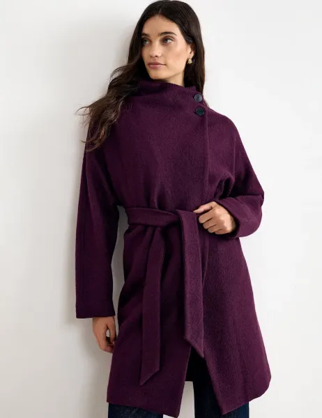 Phase Eight Wool Blend Belted Funnel Neck Coat Purple