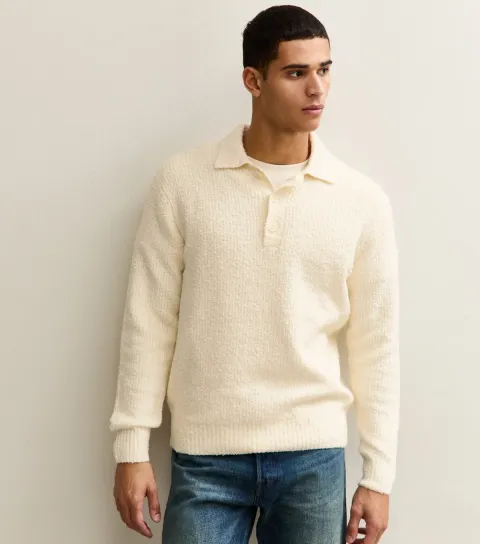 Men's Cream Regular Fluffy Knit Polo Shirt