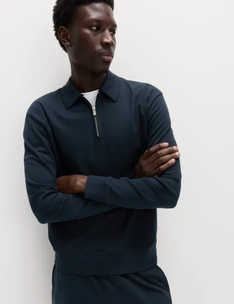 Marks & Spencer Cotton Rich Half Zip Sweatshirt Navy