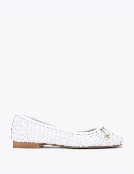 Kurt Geiger Leather Woven Bow Flat Ballet Pumps White