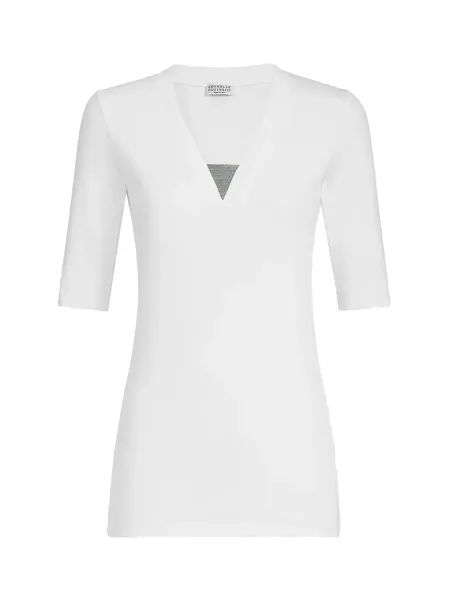 V-neck Embellished T-shirt White