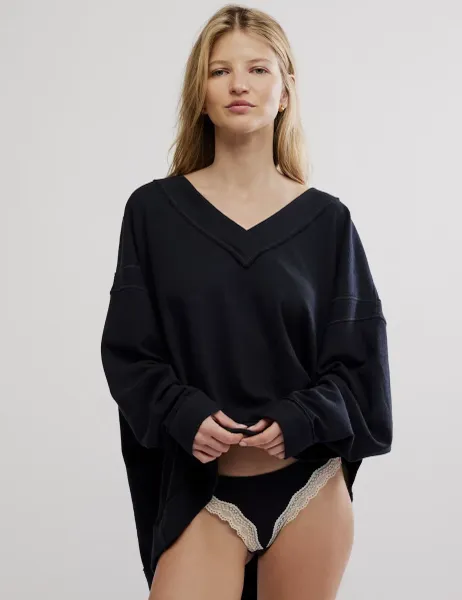 Cotton Rich V-Neck Sweatshirt Black