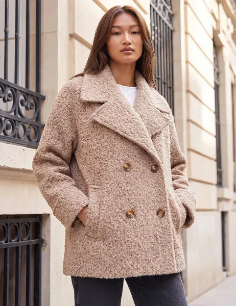 Roman Textured Double Breasted Coat Natural Mix