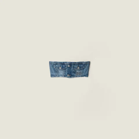 Washed denim bandeau top