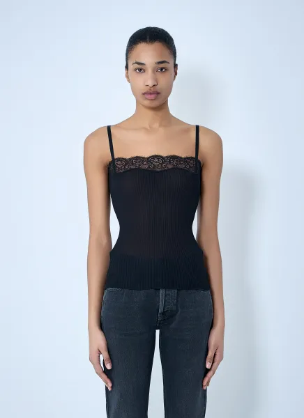 Lace-Trimmed Silk Tank Top