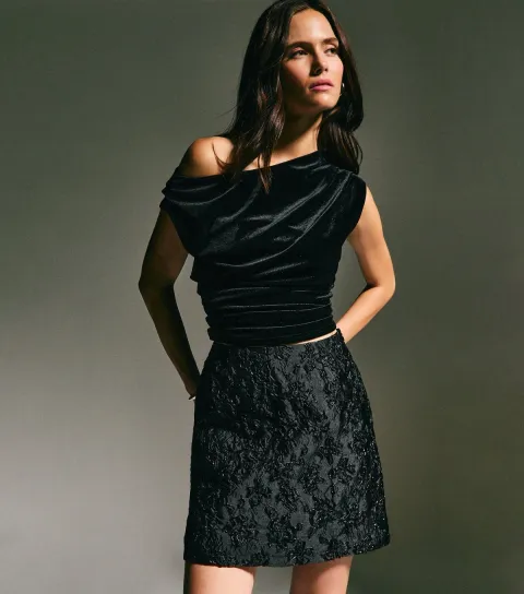New Look Women's Black Floral Jacquard Sparkle Mini Skirt