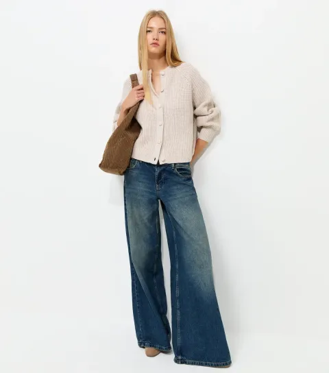 Women's Oatmeal Rib Raglan Crew Neck Cardigan