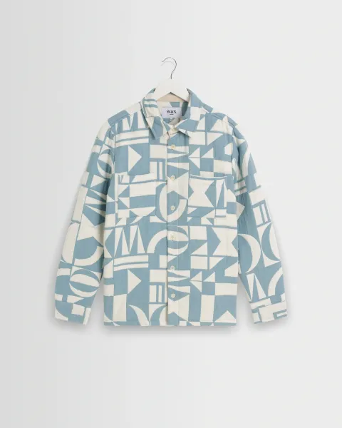 Otto - Light Blue and Ecru Quilted Jacquard Overshirt