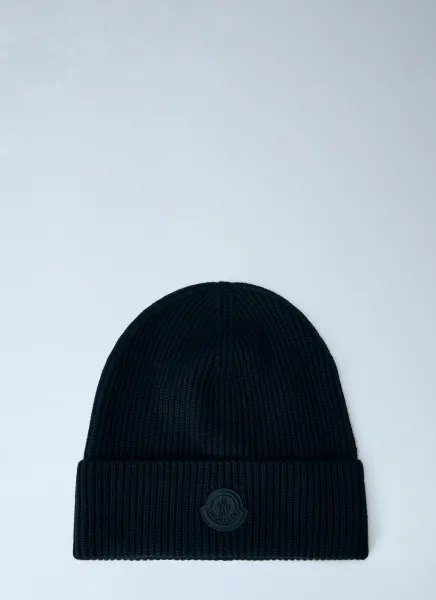 Moncler Ribbed Beanie with Logo Patch