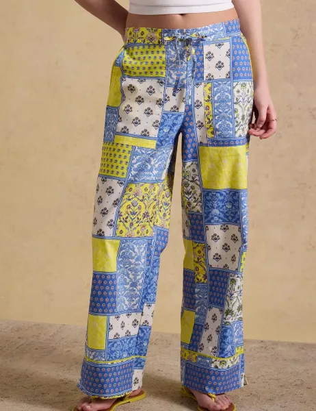 Joules Pure Cotton Printed Wide Leg Trousers Multi