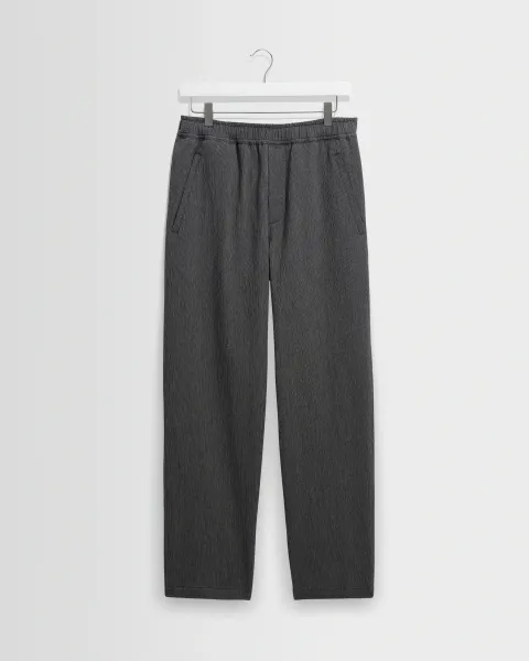 Tyne - Dark Navy and Ecru Double-Faced Stripe Cotton Trousers
