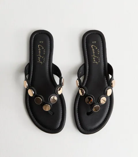 Women's Black Scalloped Strap Coin Trim Sandals