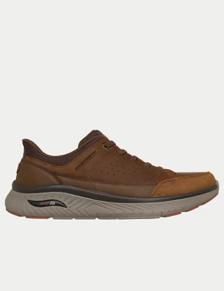 Skechers Arch Fit Leather Crosser Felix Slip-ins Shoes Dark Brown