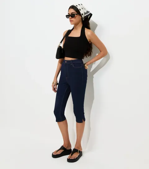 Women's Indigo Wash Denim Capri Trousers