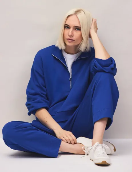 RO&ZO Cotton Rich Half Zip Sweatshirt Blue
