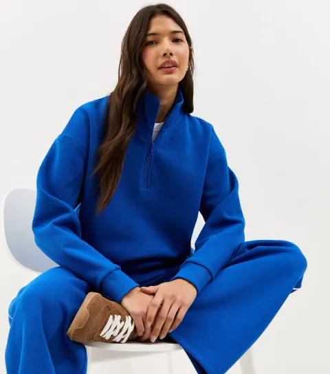 Women's Bright Blue 3/4 Zip Front Sweatshirt