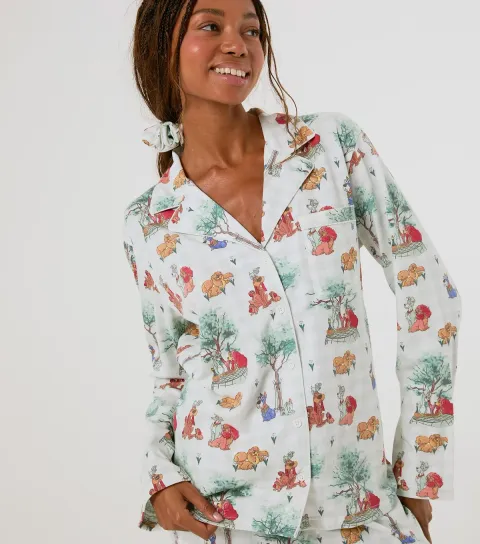 Skinnydip Women's Light Blue Cotton Lady And The Tramp Long Sleeve Pyjama Set With Scrunchie