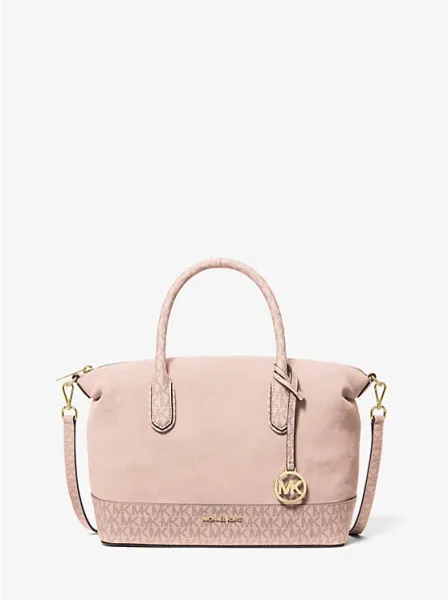 Hyde Medium Suede and Signature Logo Satchel