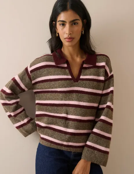 Nobody's Child Striped Collared Jumper with Wool Multi
