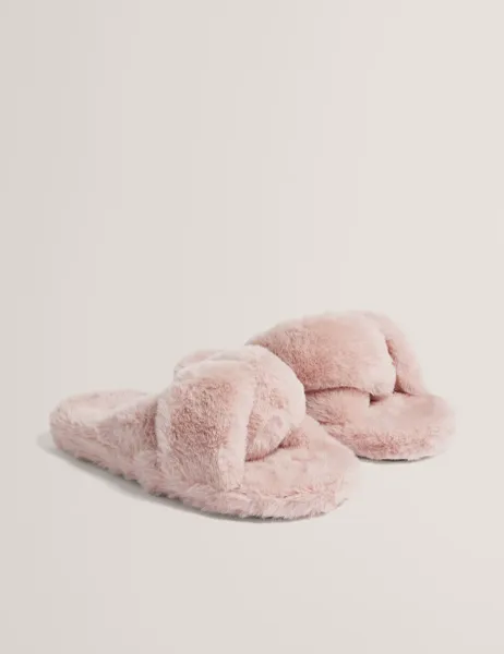Ted Baker Faux Fur Slider Slippers Light Pink