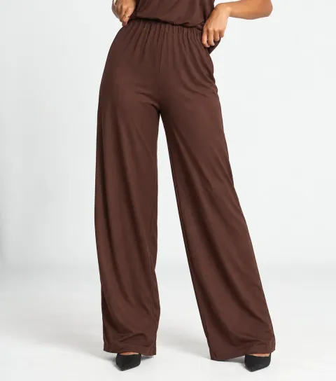 ARCH Women's Brown Wide Leg Flared Trousers