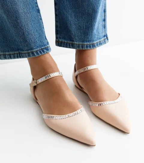 Women's Cream Faux Leather Embellished Flats Vegan