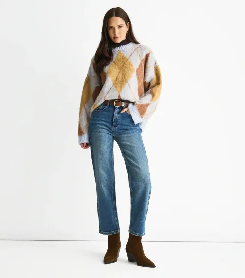 Women's Blue Mid Rise Straight Leg Jeans