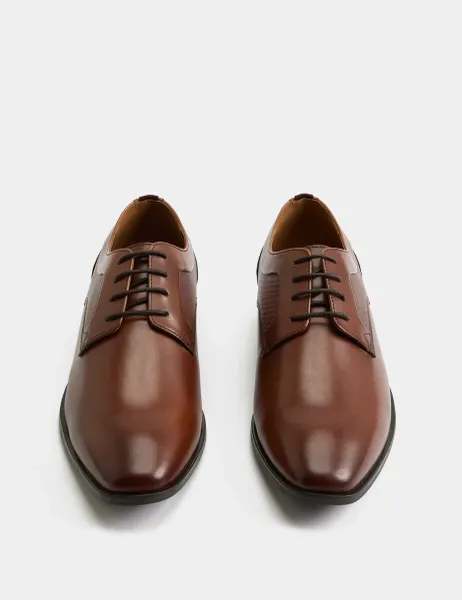 Marks & Spencer Wide Fit Leather Derby Shoes Tan