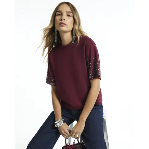 River Island Burgundy Embellished Short Sleeve T-Shirt