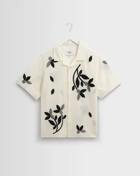 Didcot - Ecru and Black Bloom Applique Short-Sleeve Shirt