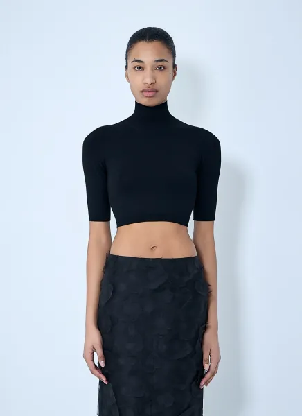 High-neck Cropped Knit Top