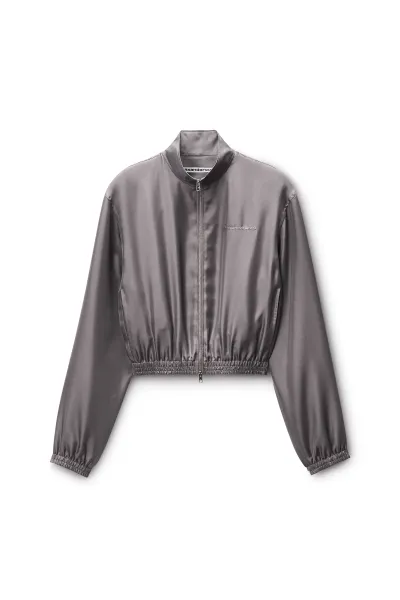 Silk Twill Cropped Track Jacket