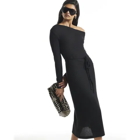 River Island Long Sleeve Cowl Neck Midi Dress