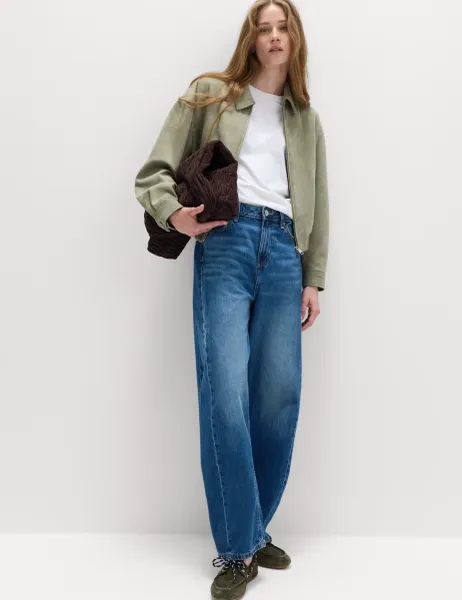Marks & Spencer Mid Rise Barrel Jeans Medium Indigo
