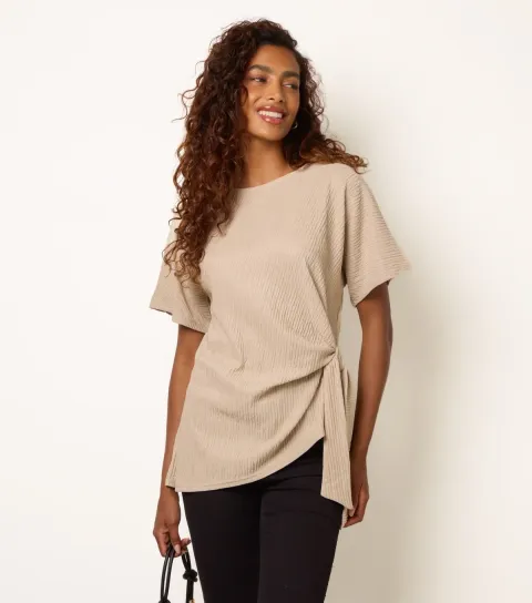 Blue Vanilla Women's Stone Crinkle Texture Side Tie Top