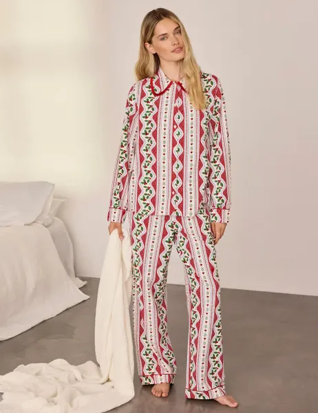 Chelsea Peers Family Christmas Holly Print Pyjama Set Red Mix