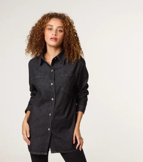 Blue Vanilla Women's Black Long Sleeve Denim Shirt