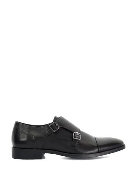 Dune London Leather Monk Strap Shoes Black
