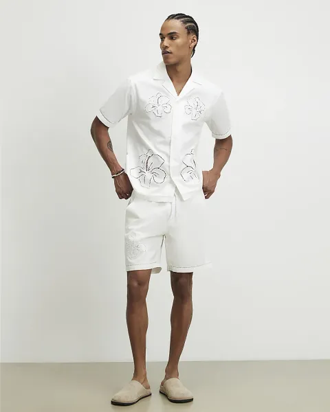 River Island White Embroidered Shorts