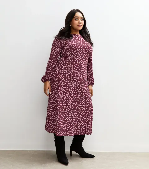 Women's Plus Size Red Floral Print Midi Dress Curves