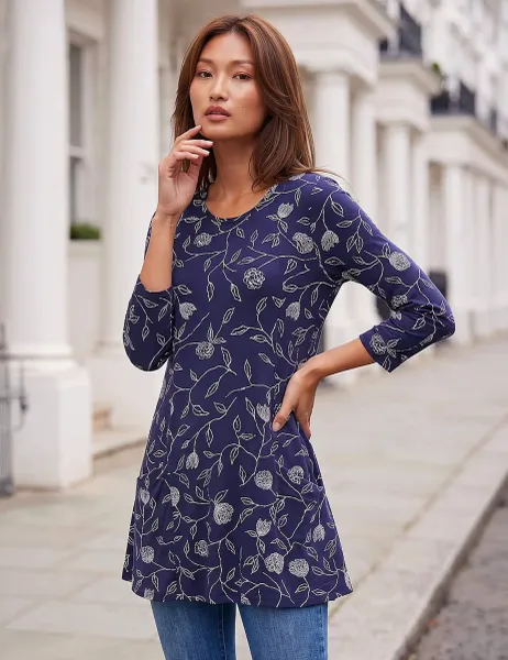 Roman Jersey Floral Pocket Tunic Navy